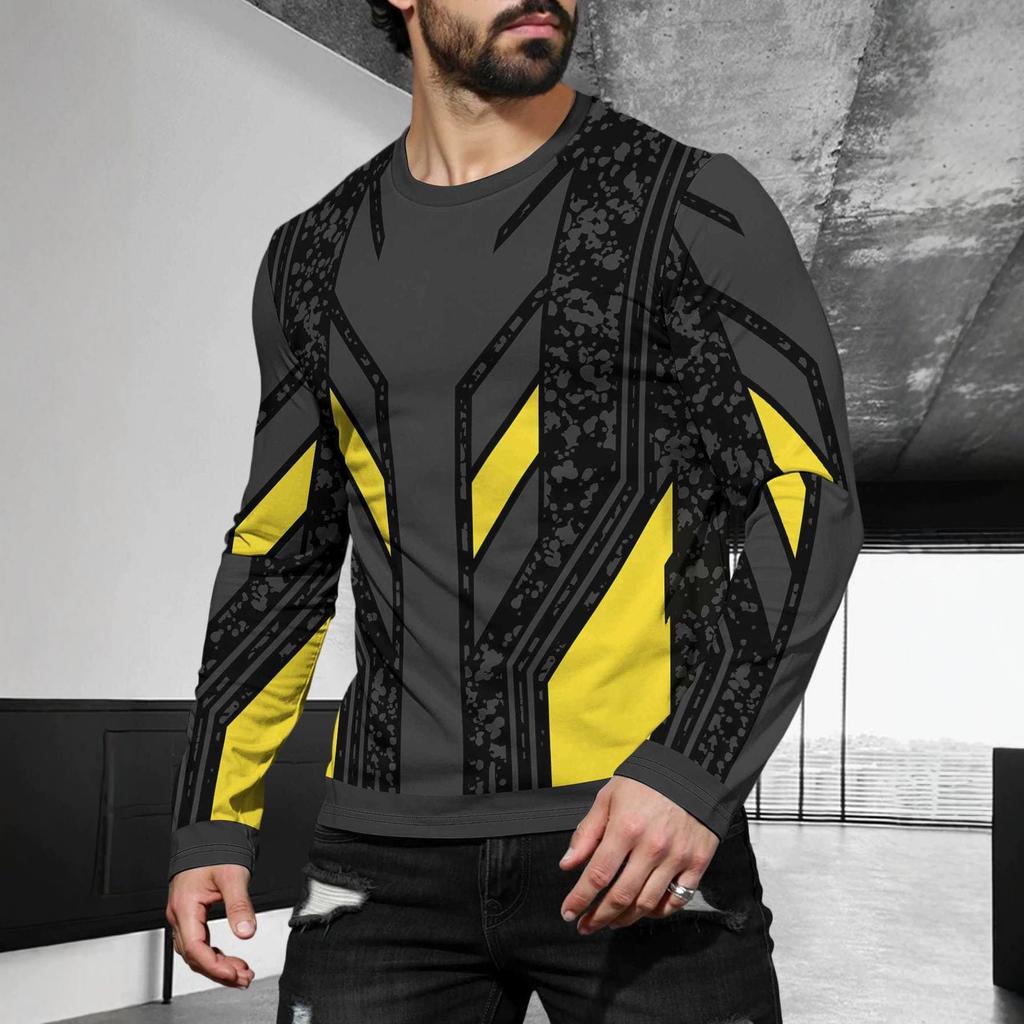 Men's 3D Printed Crew Neck Long Sleeve T-Shirt Fashion Versatile Trend Breathable Casual