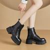 Women's Platform Boots 2025 Leather Platform Heightening Boots Women's Versatile Retro British Style Short Boots Platform Shoes