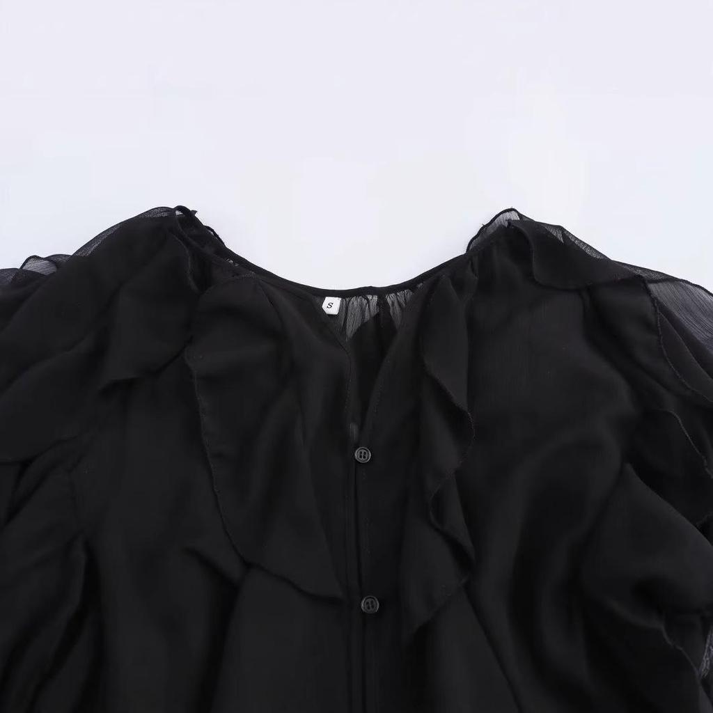 2025 Spring Women's European-American Layered V-neck Long-Sleeve Fashion Shirt