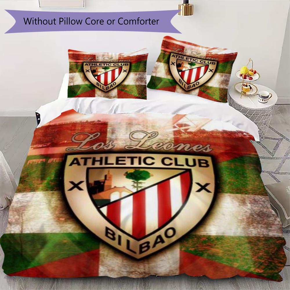 Athletic Club de Bilbao Ensemble de couette à motif Housse de couette Taie d'oreiller Décoration de maison Cadeau d'anniversaire (1 * housse de couette + 2 * taie d'oreiller sans garnissage)