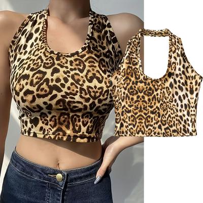 Evropské a americké nové sexy topy s leopardím vzorem, na šňůrku kolem krku, malé tílko