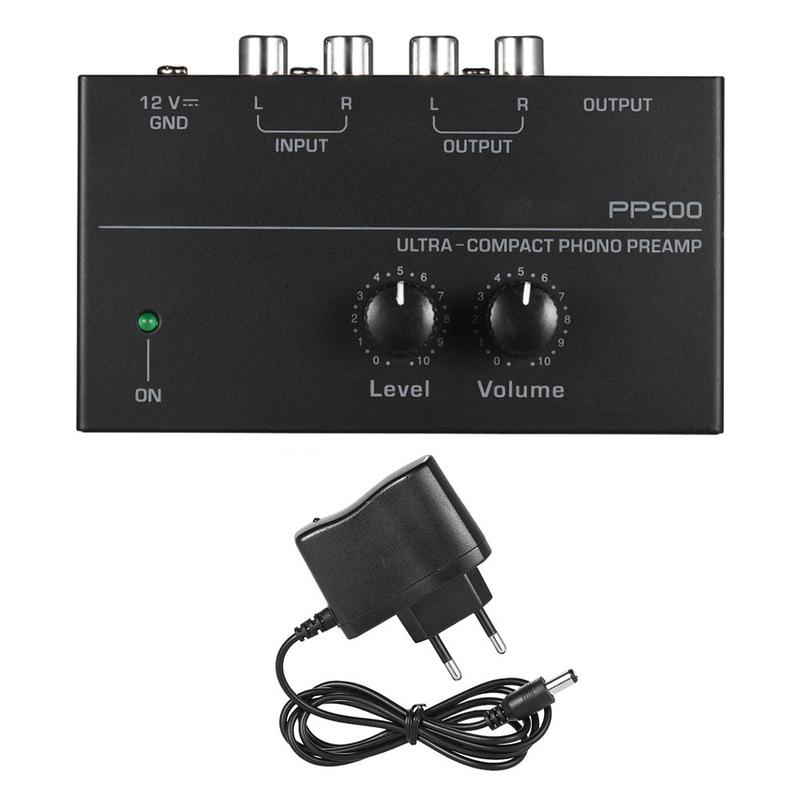 PP500 Ultra-Compact Phono Preamp with Treble Balance Volume Adjustment -Amp Turntable Preamplificador with EU US Plug