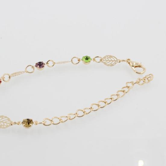 Frauen Hohl Blatt Pflanzen Muster Strass Armband Schmuck Dekor