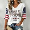 Fashion Women's V-Neck Short Sleeve 3D Casual Color Printing Casual Short Sleeve V-Neck T-Shirt