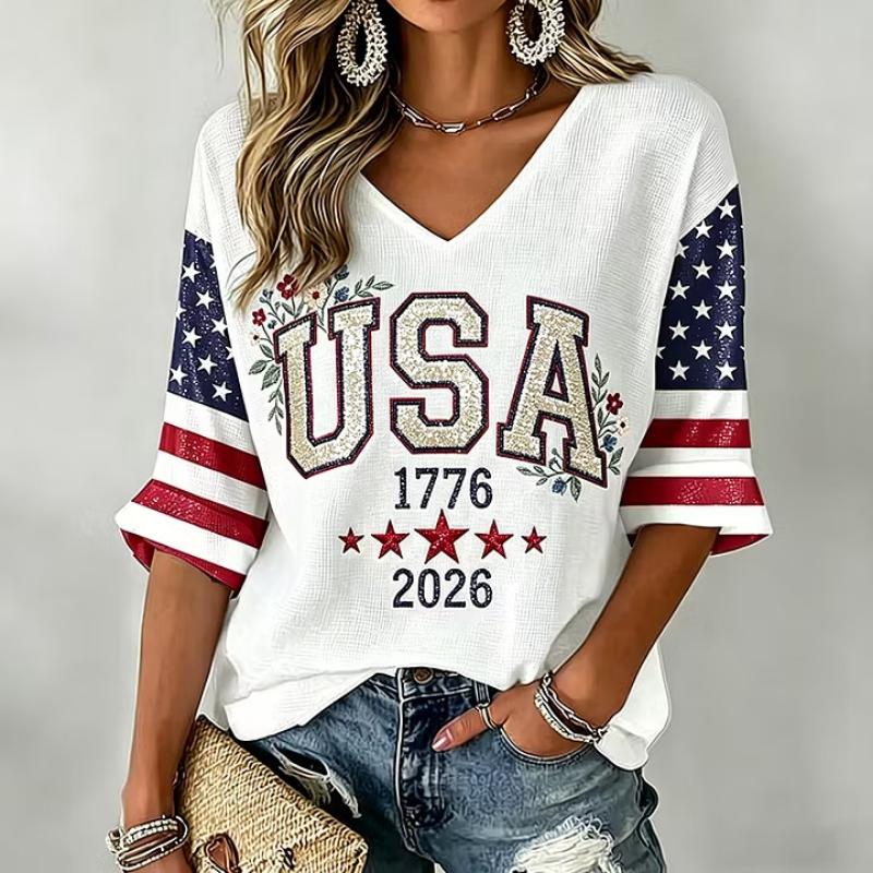 Fashion Women's V-Neck Short Sleeve 3D Casual Color Printing Casual Short Sleeve V-Neck T-Shirt