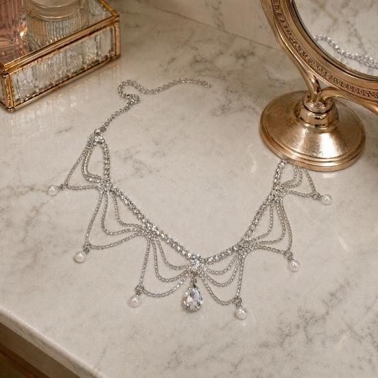 Sparkling Rhinestone Choker, Faux Diamond Drop Pendant Necklace, Multi-Layered Rhinestone Chain Choker with Faux Pearl Charms for Women Cocktail