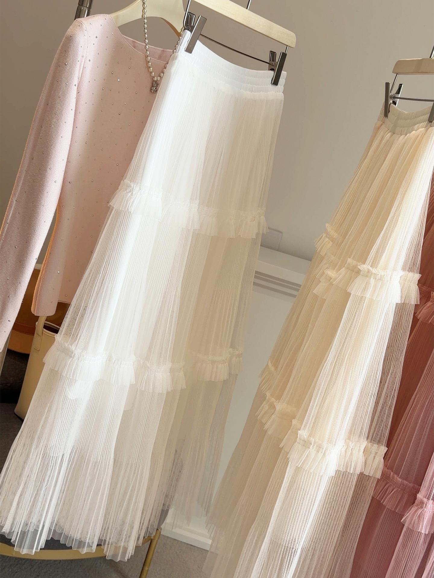 Early Spring Women s A-line Dress with Lace Patchwork and Layered Ruffle Skirt One Size белый