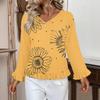 Women's Casual Fashion Ruffled V-Neck Pocket Floral Print Long Sleeve Top