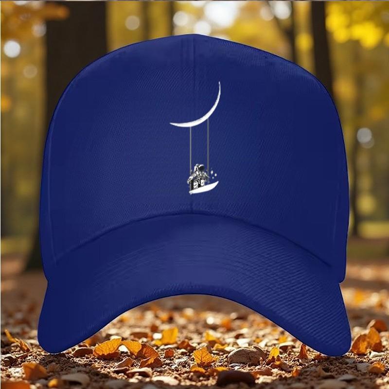 Astronaut schwingt auf dem Mond Grafik Baseballkappe Polyester Lässig Verstellbarer Sonnenhut für Draußen