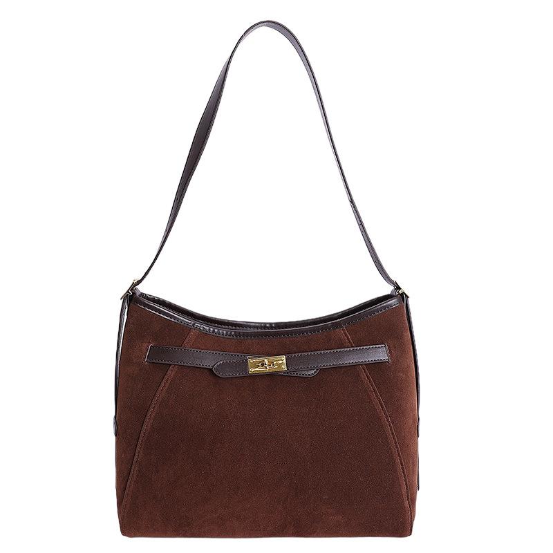 Casual retro suede bag women's 2025 new commuter versatile messenger bag fashionable and simple shoulder bucket bag