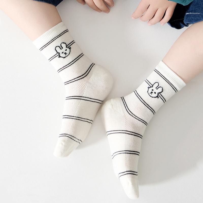 5pairs/set Children's Lovely Animal Boys Socks White Cute Dog Cotton Socks Cartoon Girls Spring Summer Striped Dog Sock