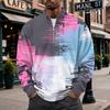 Men's Retro Corduroy Long Sleeve Shirt with Stand Collar and Pocket, Printed Casual Top