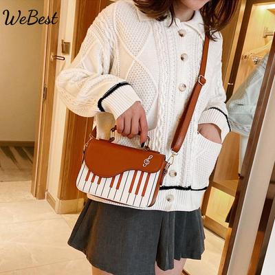 Sac à bandoulière en cuir Pu à motif de Piano mignon pour femmes, sac à bandoulière décontracté à rabat pour dames