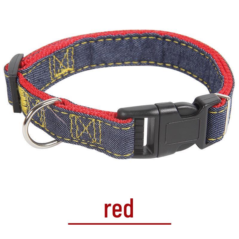 Denim-Stitched Dog Harness and Leash Set with Collar