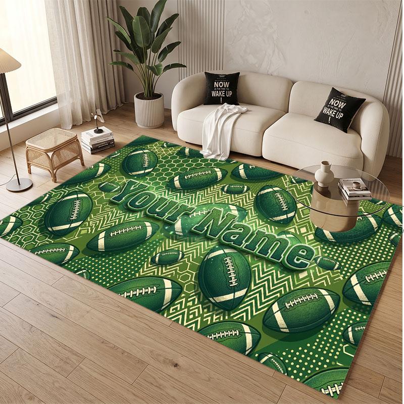 American Football Theme Soft Crystal Velvet Rug Custom Name & Text Print Non Slip Floor Rug for Bedroom Living Room