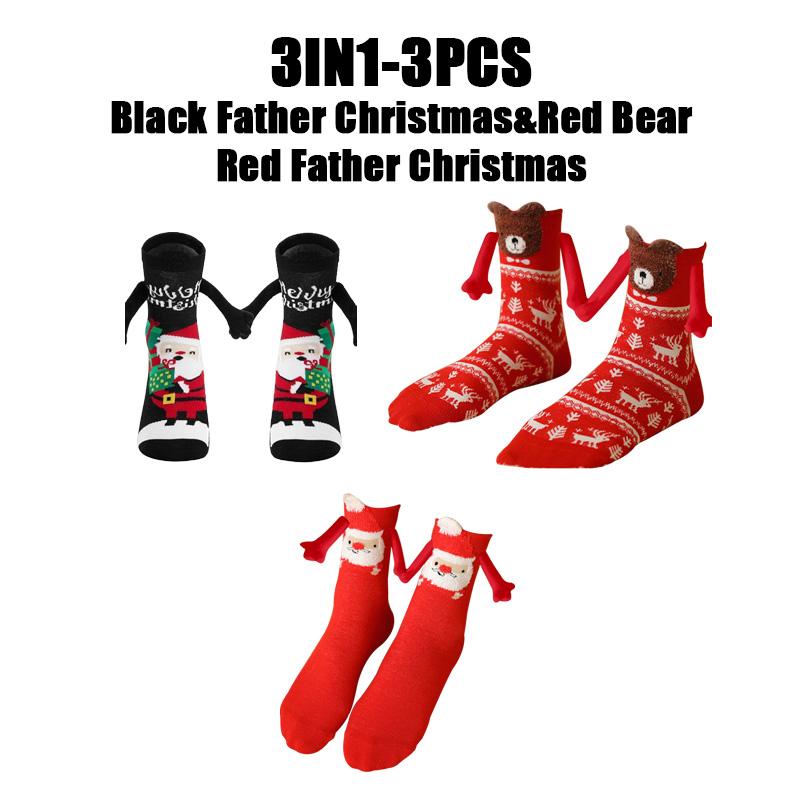 12PCS Christmas Socks Fall and Winter Cotton Magnet Hand-holding Socks Mid-calf Socks Cute Couple Socks Cartoon Christmas Socks