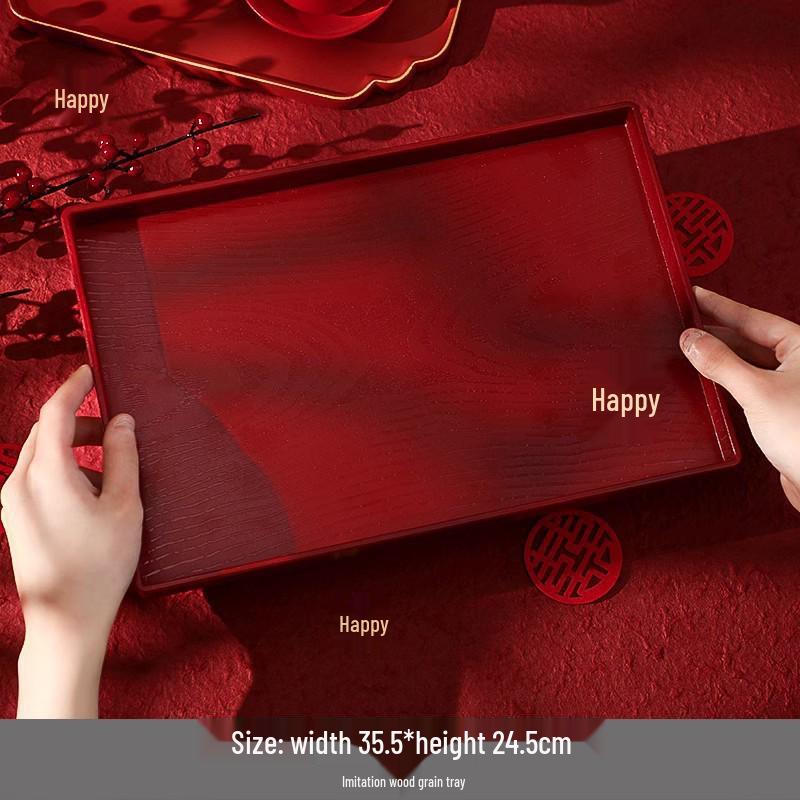 Red Double Happiness Wedding Tray – Festive Fruit & Candy Plate for Banquets