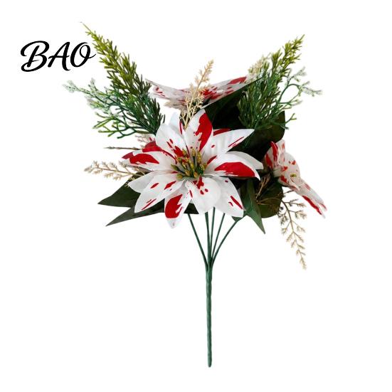 Vibrant Lush Fake Plant Decor 5/7/10/12 Heads Artificial Poinsettia Flowers, Christmas Floral Berry Centerpiece, Outdoor UV Resistant Greenery