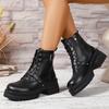Plus Size 42 Autumn Winter Combat Boots for Women Fashion Chunky Heel Platform Ankle Boots Woman Black PU Leather Punk Booties