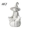Unfinished Craft Ornaments 3D Printed Meditating Witch Figurine on Pumpkin Base, Minimalist Indoor Autumn Window Displays Halloween Desktop