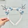 Christmas Headband for Women Fleece Reindeer Antlers Headband with Bow Pompoms for Xmas Party Supplies Halloween Cosplay Accessory