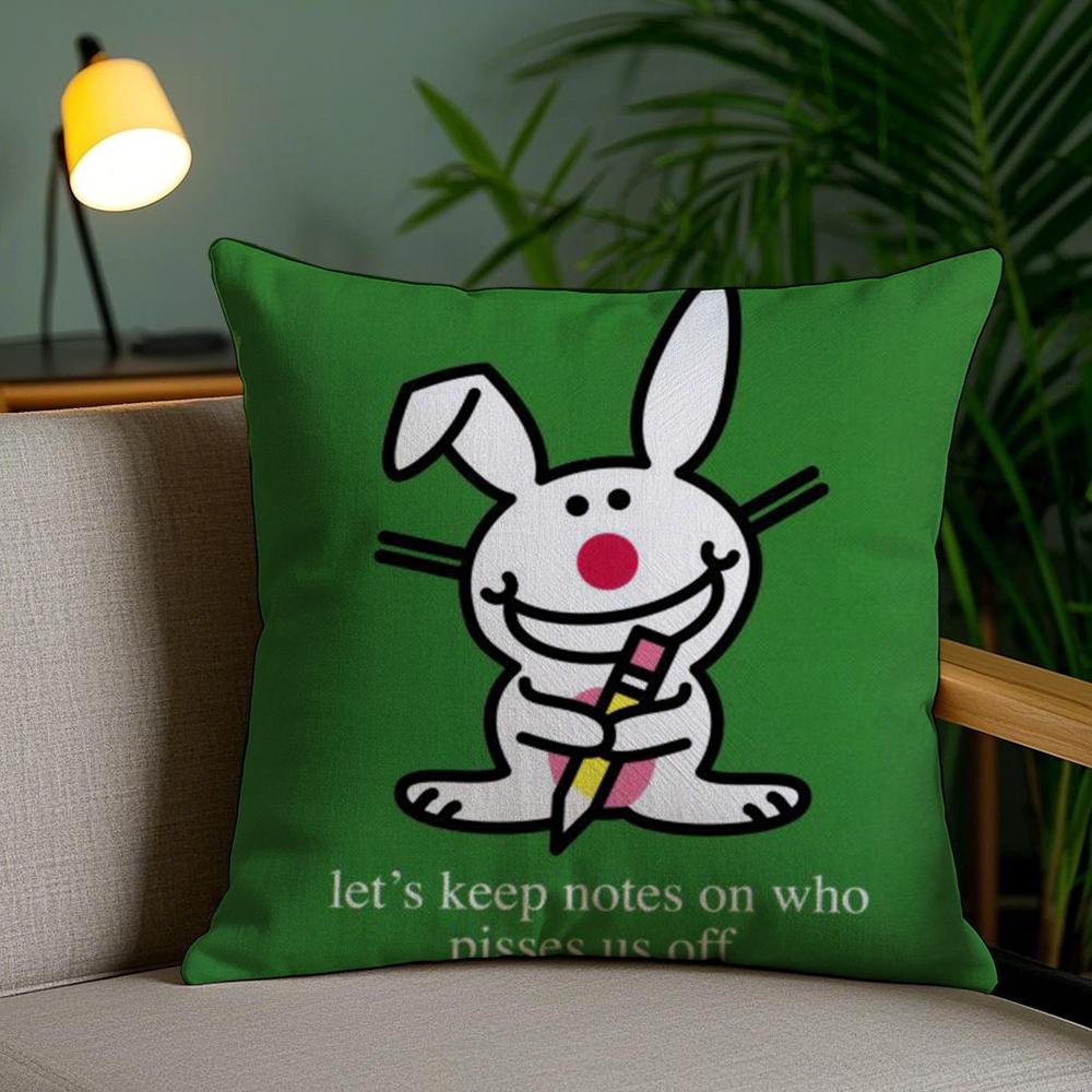 Cute Rabbit Cushion Cover Plush Fabric DoubleSided Printed Invisible Zipper Sofa Pillow Case Home Bedroom Decor