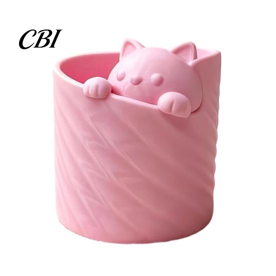 Pen Container 3D Printed Holder, Cat Shape Large Capacity Hollow Barrel Desk Organizer for Gel Pens Pencils Makeup Brushes, Cute Girlish Decor