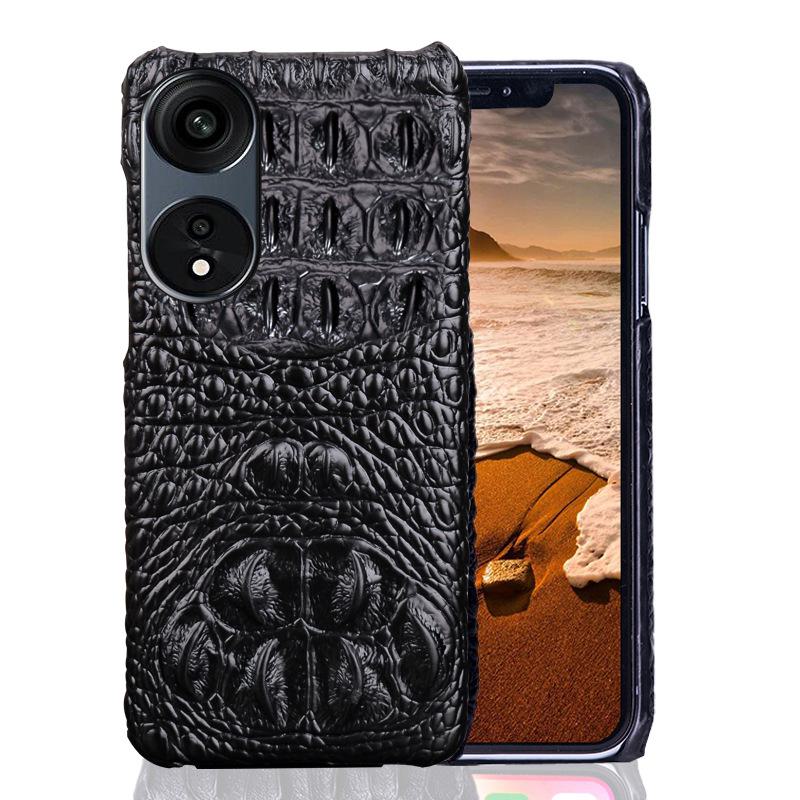 OPPO A58/A58x/A83/A72 Cowhide Crocodile Skull Leather Case - Half Package - Protect Your Phone In Style!