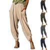 Cotton Solid Lantern Pants for Women Elastic High Waist Loose Cropped Cross Pants Summer Breathable Lightweight Work Vacation Pants with Packets