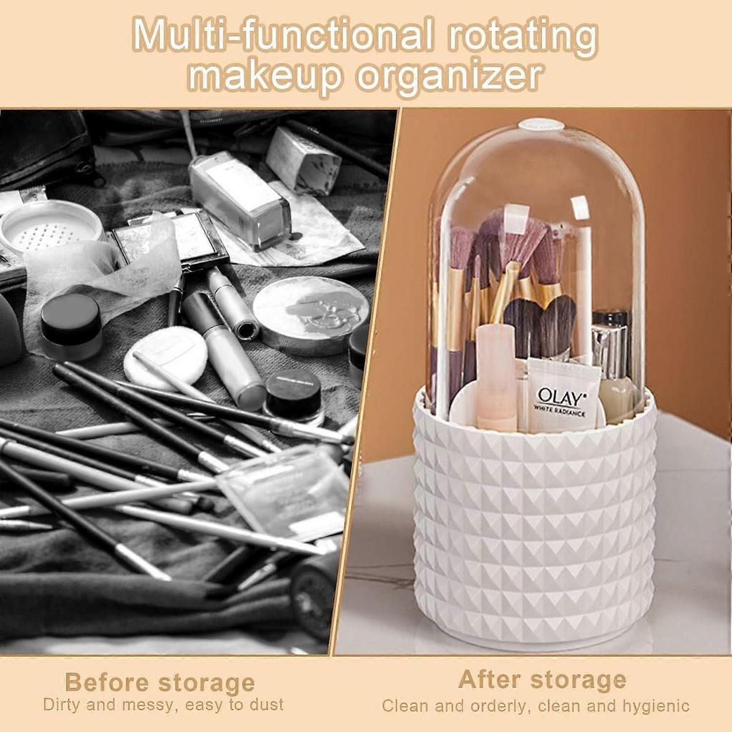 Promotional sales 360 Rotating Makeup Brush Holder Organizer with 5 Compartments, Make Up Brush Holder with Lid, Dustproof Cosmetic Brush Organizer fo