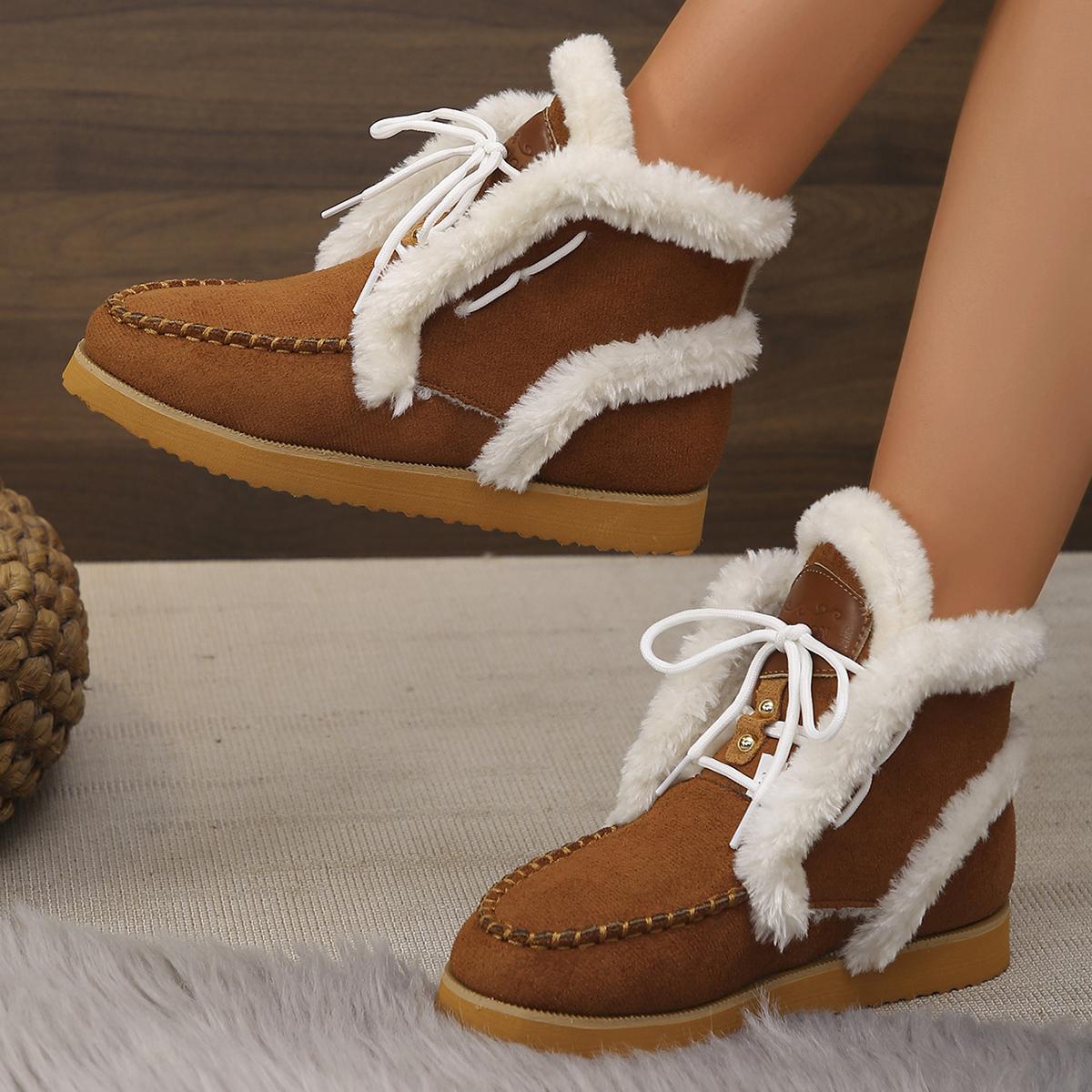 

Модные женские теплые сапоги из искусственного меха, зимние теплые толстые плюшевые ботильоны женские удобные туфли на плоской подошве со шнуровкой и хлопковой подкладкой женские 43 шоколадный