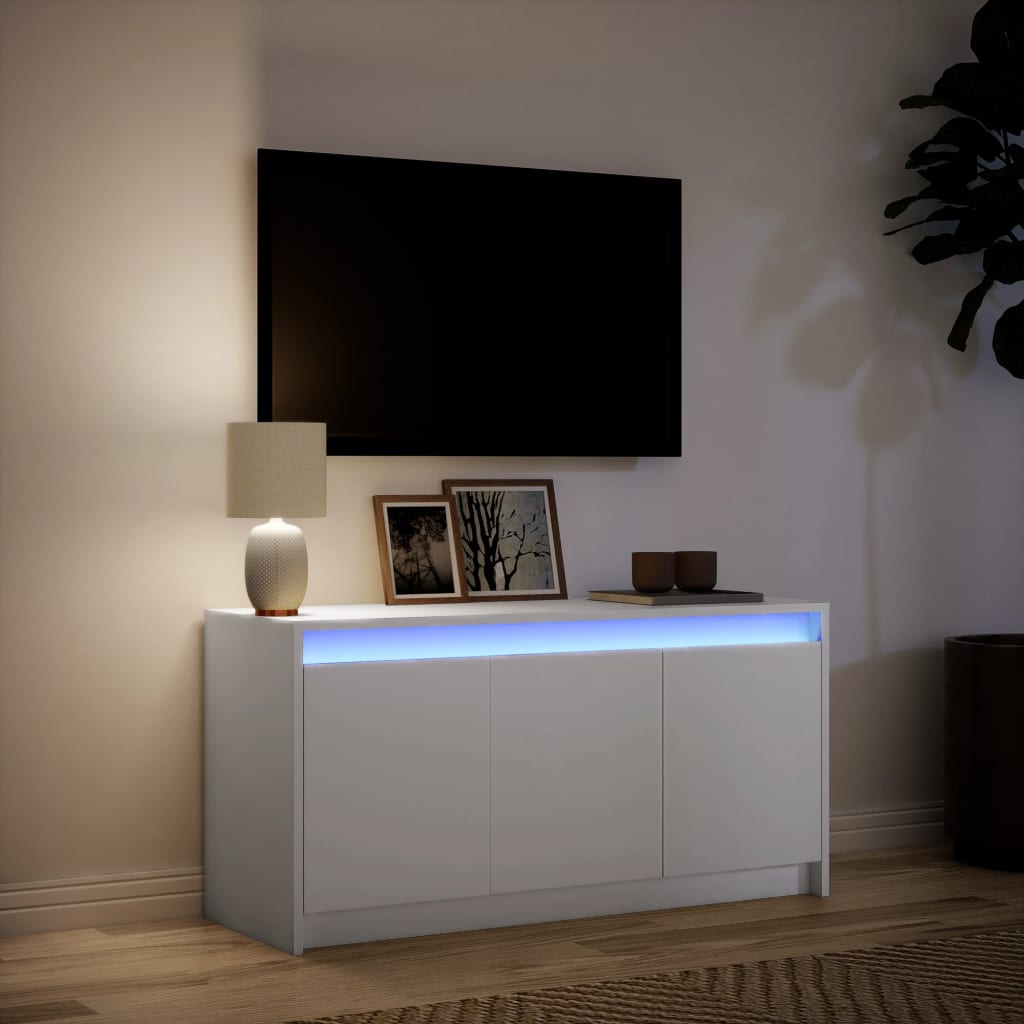 Vidaxl TV Cabinet with LED, White, 100X34X50 Cm, Wood-Based Material