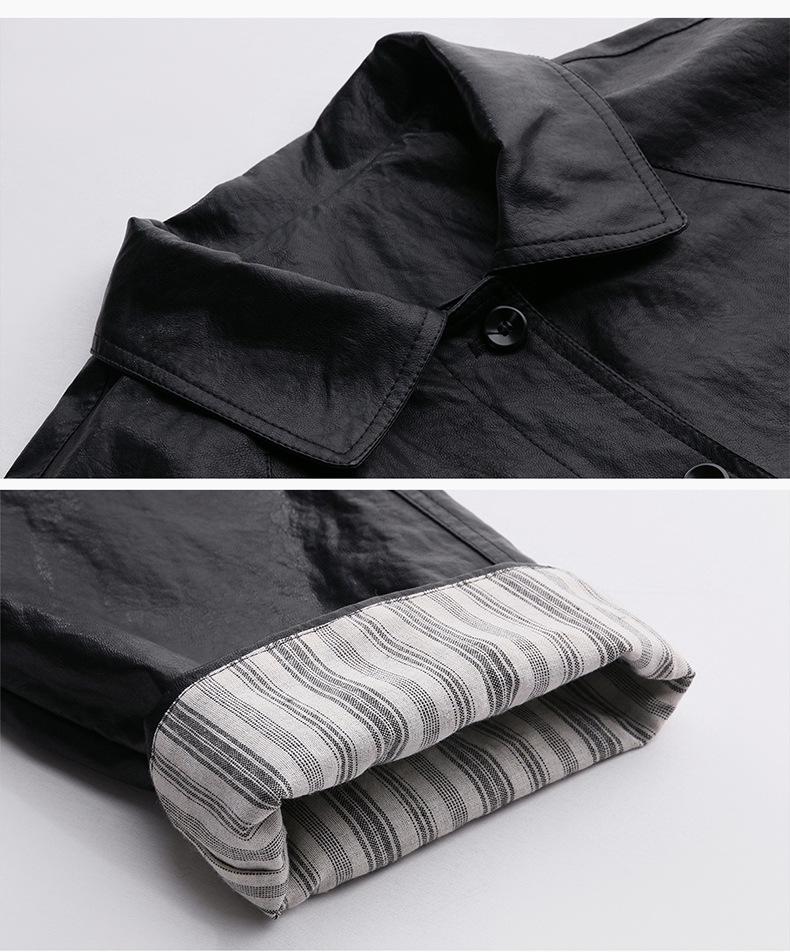 Women's Retro High-End Black Leather Jacket with Spliced Cuffs - Spring 2025 Collection (YB8859)