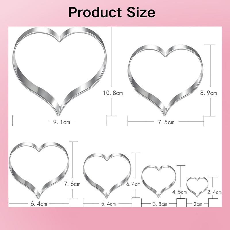 6Pcs Heart Cookie Cutter Set Stainless Steel Biscuit Mold Cake Decorating Tool Cookie Fondant Pastry Baking Mold Cookie Cutter