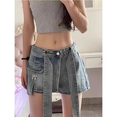 Jeans-Shorts für Damen im Sommer, neue Design-Träger, weites Bein, schlankmachende, vielseitige A-Linien-Hose