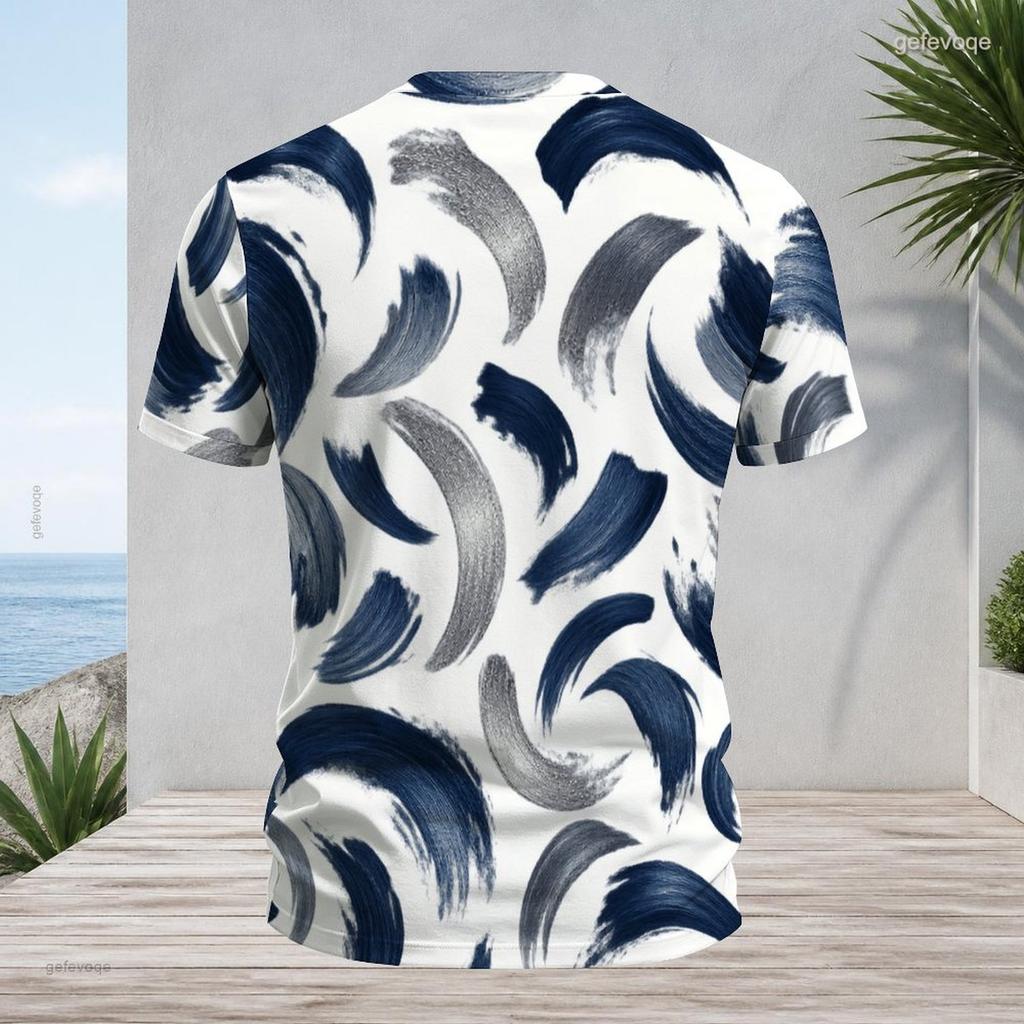 Men Plus Size V Neck Short Sleeve T Shirt Blue Agate Geode Printed White Casual Tee