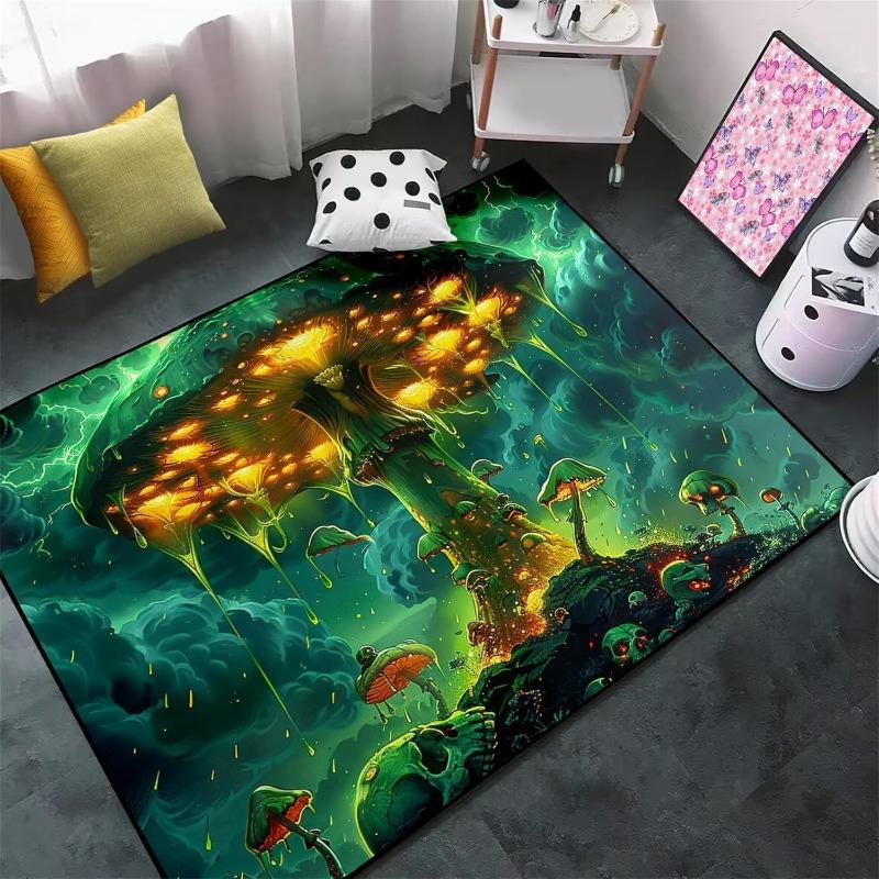Dark Fantasy Pilzteppich Schädeldekor Spielkunst Rutschfeste Wohnzimmermatte Fantasy-Thema Heimdekor Teppich für Wohnzimmer Schlafzimmer