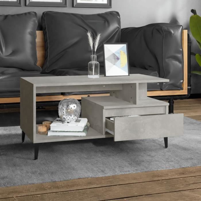 819624 vidaXL Table basse Gris béton 90x49x45 cm Bois d'ingénierie