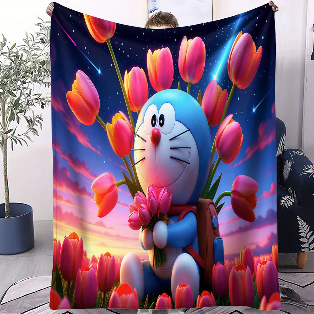 Doraemon Japanese Anime Small Cover Blanket Plush Sofa Throw Blanket Novelty Warm Blanket All Season Children Student Kids Gift