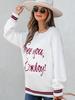 2025 Winter Women's Fashion: Warm Drop Shoulder Letter Embroidery Knit Pullover Sweater