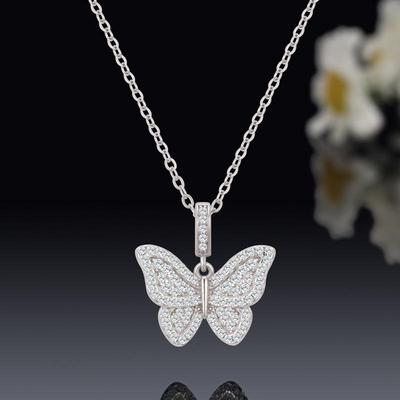 Collana Farfalla in Argento Sterling 925: Ciondolo Animale in Oro Bianco con Diamanti Micro-Pavé da Donna