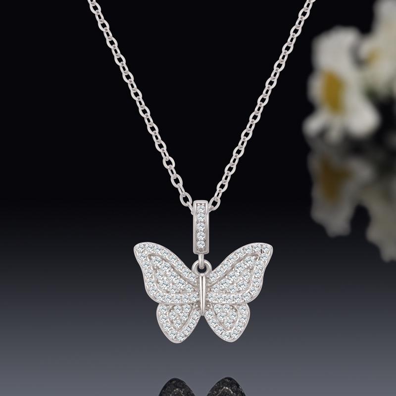 Sterling Silver 925 Butterfly Necklace: Women s Luxury Micro-Paved Diamond Animal Pendant 925 Silver