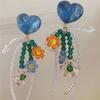Exquisite Summer Flower Earrings Sweet Chiffon Dangle Drop Earrings For Women Boho Tassel Ear Jewelry Beach Party Accessories