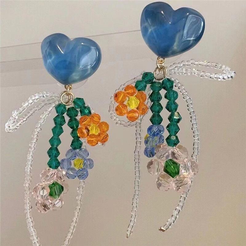 Exquisite Summer Flower Earrings Sweet Chiffon Dangle Drop Earrings For Women Boho Tassel Ear Jewelry Beach Party Accessories
