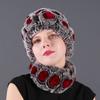 Rex Rabbit Rose Hat and Flower Scarf Set Specializing In the Production of Rex Rabbit Scarf Hat Two-piece Adult Hat