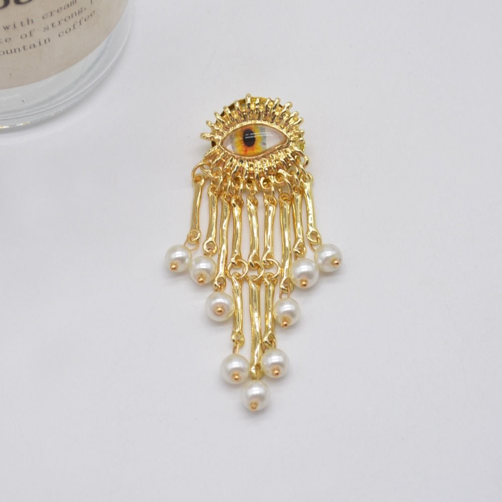 Vintage Devil's Eye Brooch Delicate Imitated Pearl Sparkling Tassel Pin Trendy Exaggerated Water Droplet Brooch Party Favors