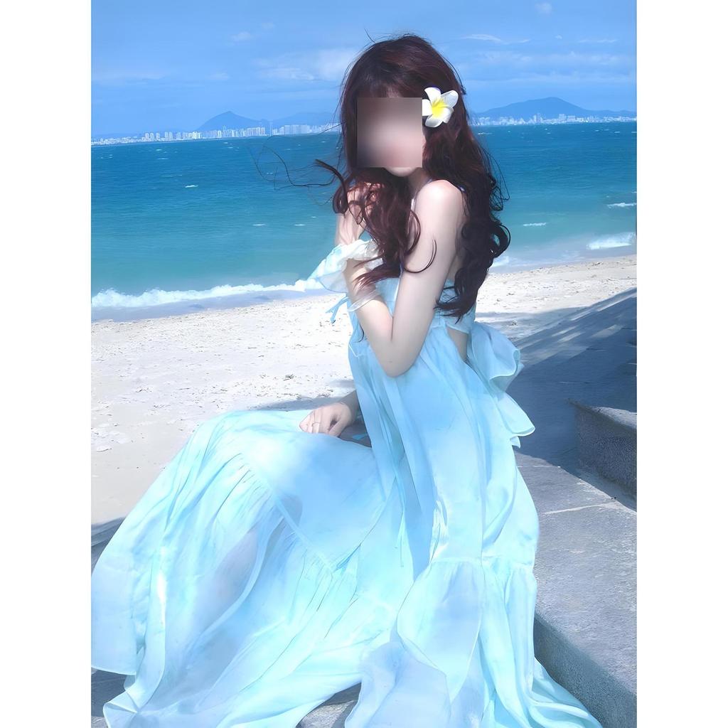 Französisches Neckholder-Kleid Damen Sommer Dopamin Strandurlaub Feenkleid Sanft rückenfrei Großes Swingkleid