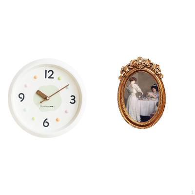 Modern Ornate Wall Clock And Photo Frame Set Quiet Large Numerals Decorative Hanging Resin