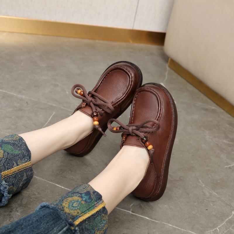 

Женские туфли-клинья ручной работы на толстой подошве со шнуровкой - Мягкая, дышащая коровья кожа для удобной, универсальной носки 38