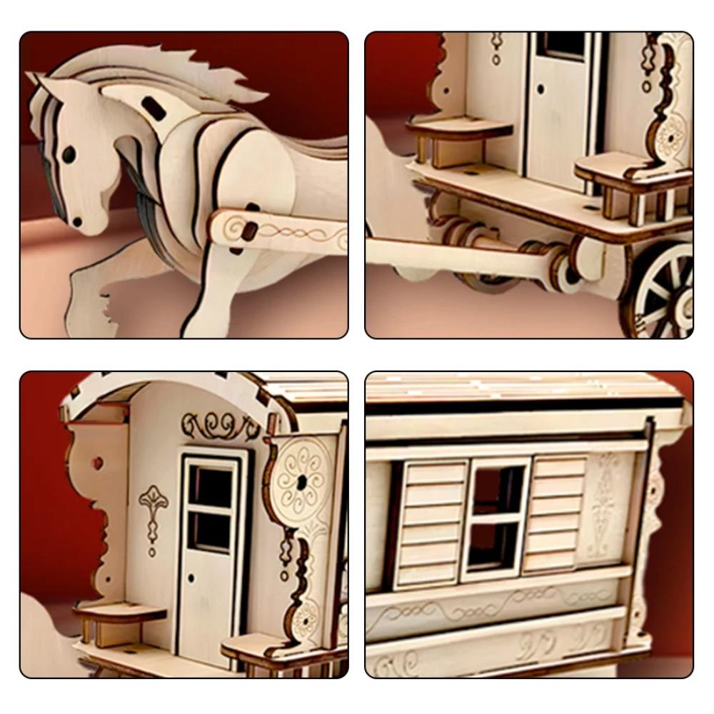 OUZEY DIY Wooden Blocks Antique Horse Carriage Wooden Model, 3D Fairytale Puzzle Kit, Romantic Collectible Gift for Adults